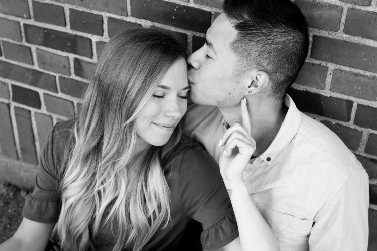 Black and white engagement photo